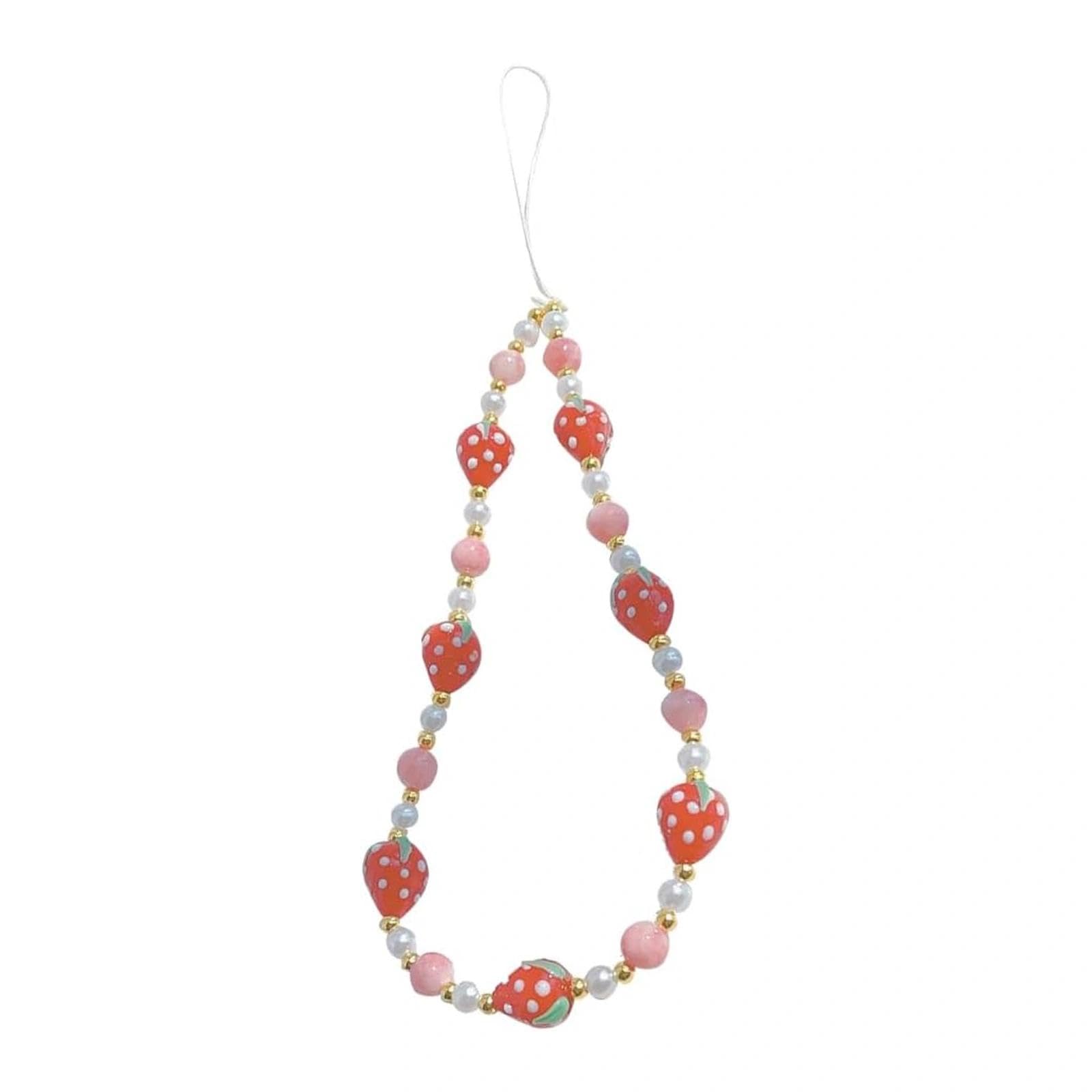 JYTDBCS Strawberry Beaded Phone Charm Cute Case Lanyard Aesthetic Cell String Delicate Mobile Straps for Women Girls