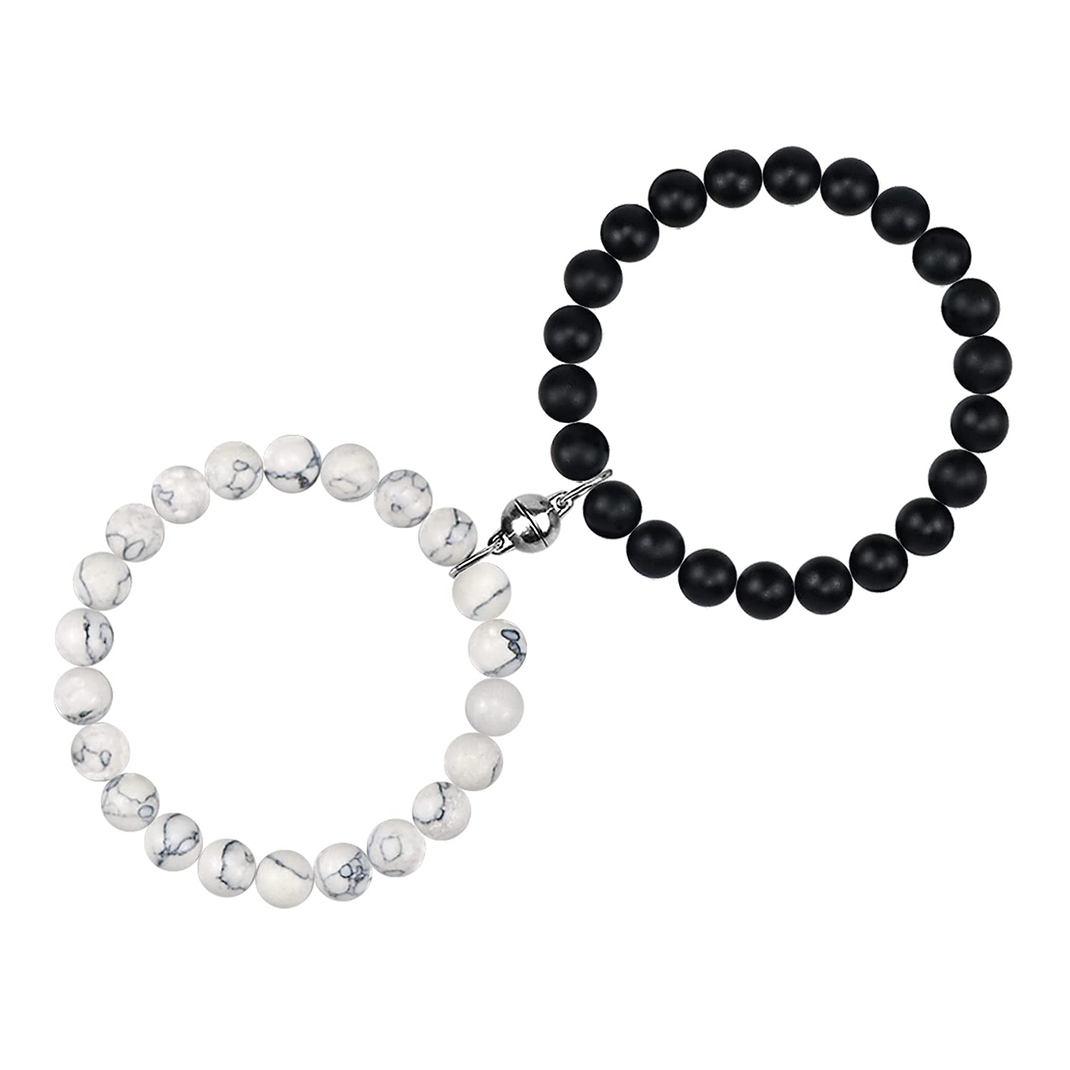 free-space Couple Magnetic Attraction Bracelets Sets for 2 Nature Stone Beaded Crown Matching Distance Relationship Bracelets for Him Her