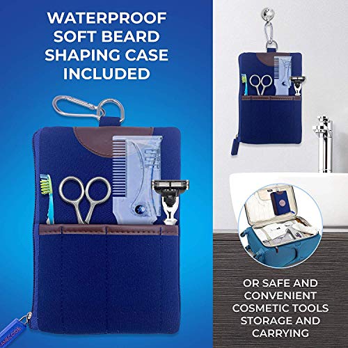 Manecode Beard Shaping Kit - Grooming Tools for Men - Adjustable Lineup Template with built-in Comb, Laser Sharpening Scissors, All in Hygiene Travel Case