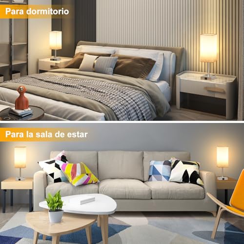 Sunsign Lámparas de Mesa táctil para 2 piezas, 3 Niveles de Brillo, lampara de noche con 2 Puertos USB (A+C) y 2 Salidas de CA, Lámpara de Lectura para habitación (bombilla incluida, blanco)