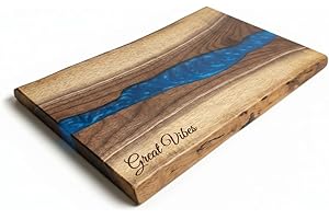 DYARI Black Walnut & Resin River Charcuterie Board 17.5" - Live Edge Wood Serving Platter - Personalized Epoxy Cheese Board w
