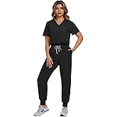 SOEDZUNG Women's Scrubs Set: V-Neck Top & Stretch Pants. Breathable, Multi-Pocket Work Uniform for Medical Professionals.