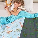 yescool Weighted Blanket 7 Pounds Weighted Lap Blanket, Glow in The Dark Dinosaur Heavy Blanket for Sleeping, Warm Minky Weighted Throw Blanket Gift for 60-80lbs, 40"x60"