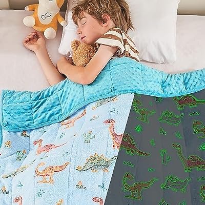 yescool Weighted Blanket 7 Pounds Weighted Lap Blanket, Glow in The Dark Dinosaur Heavy Blanket for Sleeping, Warm Minky Weighted Throw Blanket Gift for 60-80lbs, 40"x60"