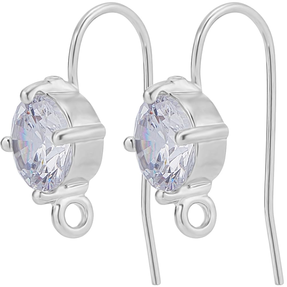 Beebeecraft 1 Box 10Pcs Cubic Zirconia Earring Hooks French Earring Findings with Horizontal Loop Fish Hook for Jewelry Making