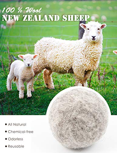 OHOCO Wool Dryer Balls, Organic Natural Wool for Laundry, Fabric Softening - Anti Static, Baby Safe, No Lint, Odorless and Reusable 6 Pack Gray