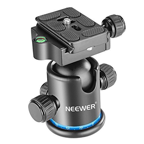 Neewer Pro Metal Tripod Ball Head 360 Degree Rotating Panoramic with 1/4 inch Quick Shoe Plate, Bubble Level for Tripod,Monopod,Slider,DSLR Camera Camcorder up to 17.6 pounds/8 kilograms (Black+Blue)