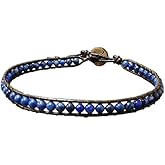Infinityee888 Trendy Anklet Lapis Bead Ankle Bracelet 10 Inches Woven with Leather Cord Beautiful Handmade Hippie Bohemian Style