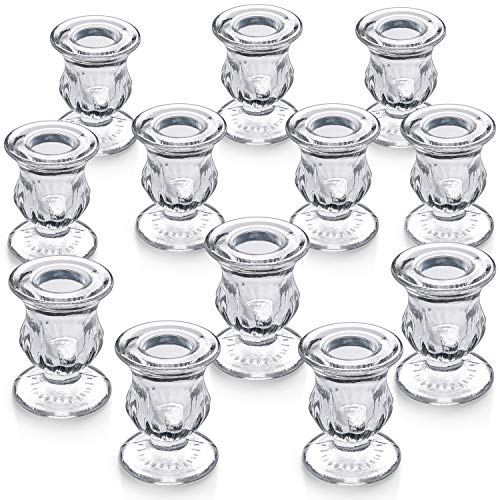 Letine Candlestick Holders Set of 12 2.5" H Taper Candle Holders Bulk Clear Glass Candle