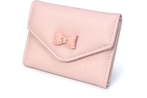 SUMGOGO Womens Girls Wallet Cute Bowknot Trifold Wallet Leather Purse Small Slim Short Wallet Cash Card Holder Bag (Pink)