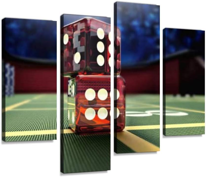 Paintings - HIPOLOTUS 4 Panel Canvas Pictures Dices on craps casino table Wall Art Prints Paintings Stretched & Framed Poster Home Living Room Decoration Ready to Hang