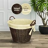 De Vielle Natural Wicker Log Basket Round Fireside Fireplace Holder Canvas Liner view 2