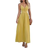 CUPSHE Women Casual Dress Beach Sleeveless V Neck Summer Cutout Spaghetti Straps Formal Maxi Sun Dresses