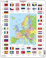 Larsen KL1 Europe Political Map Flags Jigsaw Puzzle 70 Piece Tray Frame Kids view 2