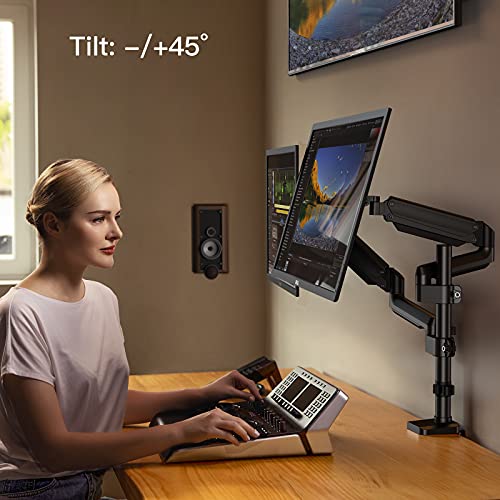 HUANUO Dual Monitor Arm Stand, Gas Spring Monitor Mount Riser with C
