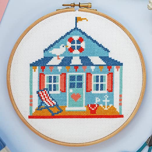 Cross Stitch Kit - Seaspray Cottage for Beginners Modern Kit Includes DMC Threads and Zweigart Fabric