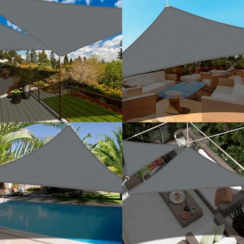 Triangular Shade Sail 4 x 4 x 4 m with Fixing Kit, Waterproof Triangular Shading Canvas, Sun Protection and Anti-UV, Shade Cloth without Drilling, Suitable for Terraces, Gardens and Greenhouses (Grey)