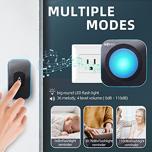 Wireless Doorbell Waterproof 1200 feet Doorbell Chime with 2 Buttons