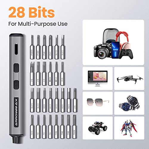 Electric Screwdriver- AM ARROWMAX Cordless Precision Screwdriver Set with 28 Magnetic Precision Bits, Rechargeable Portable Repair Tool Kit for Electronics Laptops Glasses Clocks (SES MINI)