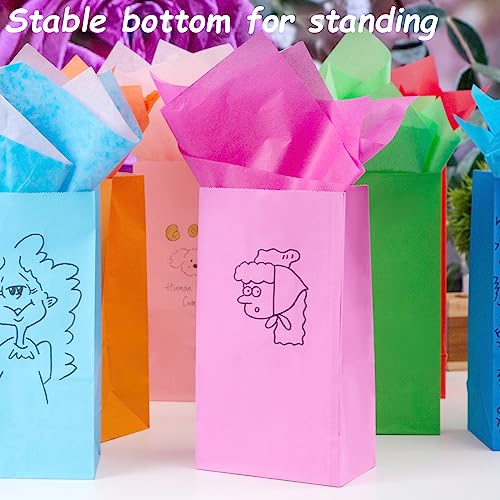 JOHOUSE 58PCS Paper Gift Bags, Colorful Treat Bags Bulk Candy Color Goodie Bags for Kids Party Favor Bags for Birthdays Baby Showers Crafts Wedding 9 Colors