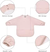 Vicloon Baby Weaning Bibs with Long Sleeves Pink PU Waterproof Feeding Bibs view 4