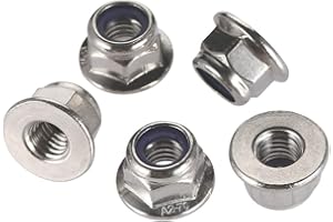 M8 Metric Hex Flange Nylon Insert Lock Nuts Locknuts, Stainless Steel 18-8 (304), Bright Finish, 10 PCS