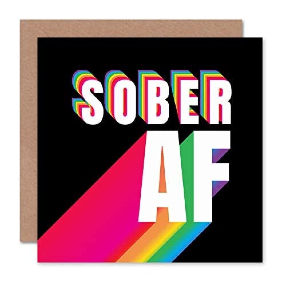 Wee Blue Coo Sober AF Rainbow Typography Black Sealed Greeting Card Plus Envelope Blank inside