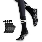 Pilates Socks for Women, Non-Slip Grip Socks for Yoga & Barre, Cotton Crew Style, Anti-Skid Design, Pack of 4