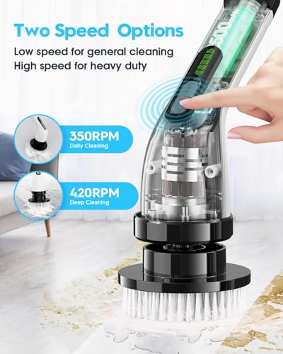 Electric Spin Scrubber for Cleaning Bathroom, Shower Cleaner Brush with Long Handle, Cordless Power Scrubber with 7 Brushes Heads, IPX7 Waterproof Scrub Brush Tool for Bath Tub Tile Grout Glass