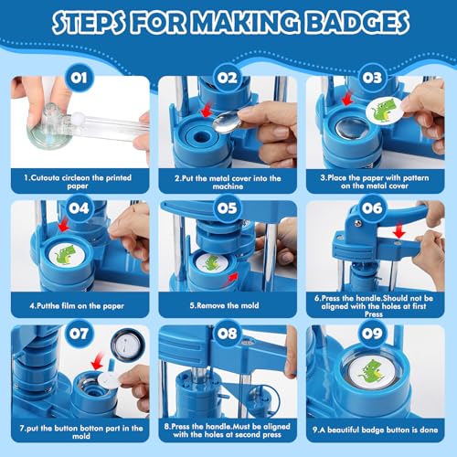 Button Making Machine, 25mm/32mm/58mm 3 in 1 Round Badge Press Kit with 300 Pieces Buttons for Gifts and Pins, Dark Blue