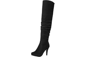 DREAM PAIRS Women's HIGHPLAT Black Chunky Thigh High Over The Knee High Heel Boots