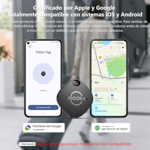 VOCOlinc Smart Tag Finder Pack de 2, Localizador Bluetooth SmartTag Tracker Soporte Android Google Localizador o iOS Apple Buscar App, Rastreador para Llaves Equipaje Cartera Bicicleta Mochila Bolso