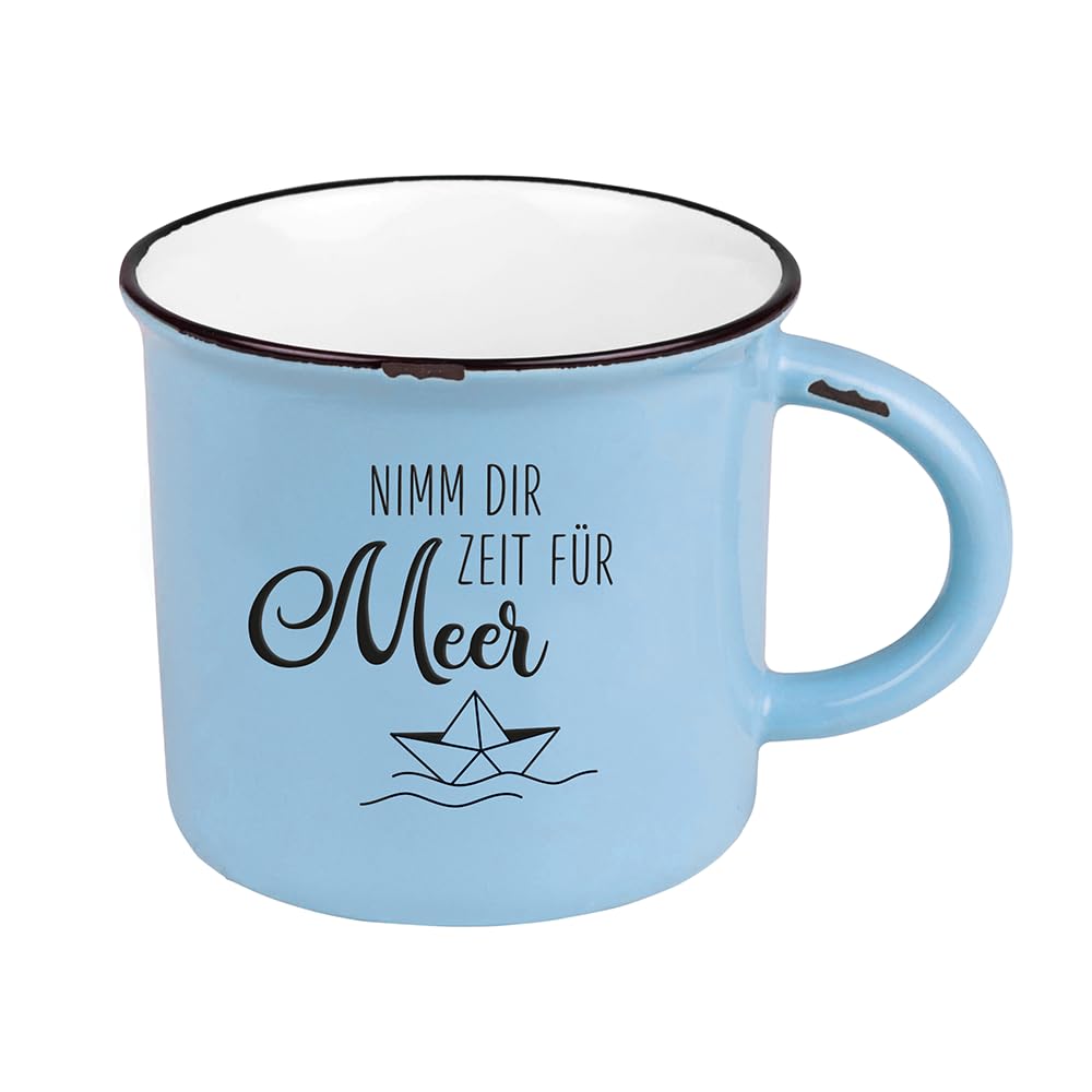 Grafik-Werkstatt Vintage Coffee Cup, Ceramic Mug to Give as a Gift, 400 ml, Maritime, Take Time for Sea, 61328, Blue