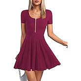 KIFOVEN Women’s Skater Dress Short Sleeve Zipper Ruffle Hem Flowy A Line Summer Short Mini Dress