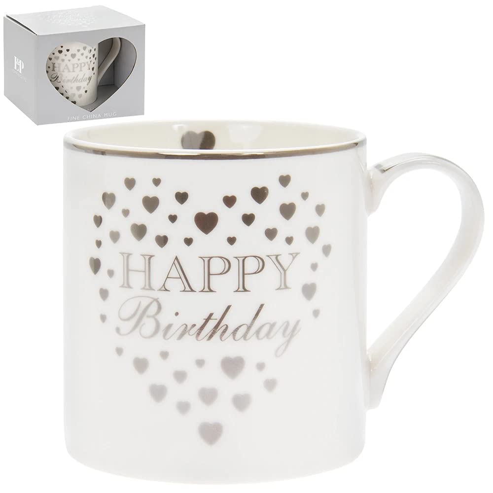The Leonardo Collection LP34044 Ceramic Birthday Mug | Gold Hearts | 1 Piece-8x8x9 cm Accessory, White