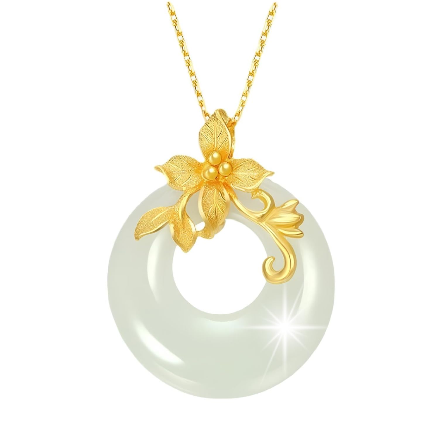 Photo 1 of 204Dealnow White Jade Donut Pendant Necklace Jewelry Natural 925 Silver, White Gemstone Gold Plated Pendant Gift Valentine Birthday With Good Fortune Length Adjustable