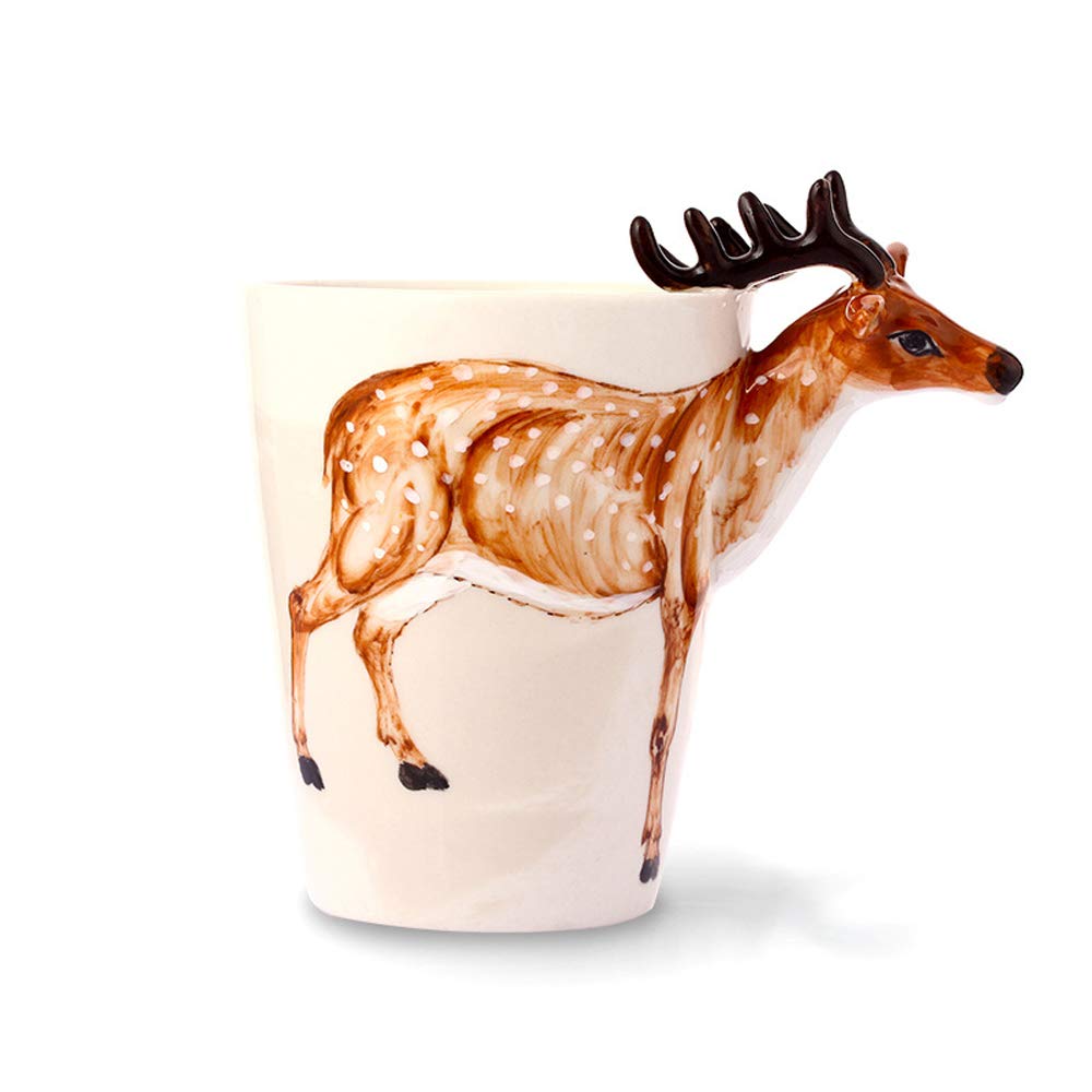 Ceramic 3D Funny Coffee Mug, Hand-Painted Cute Animal Tea Mugs Coffee Cup, Ideal Gift for Man Woman Kids 13.5 oz. (Sika Deer)