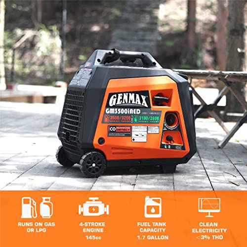 GENMAX Portable Inverter Generator, 3500W Super Quiet Gas or Propane
