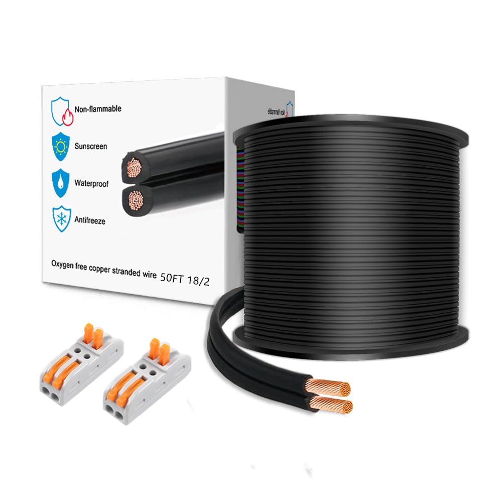 LEADTOPS 50FT 18/2 2x0.8mm² Landscape Lighting Wire 2 Conductor Low Voltage Extension Cable