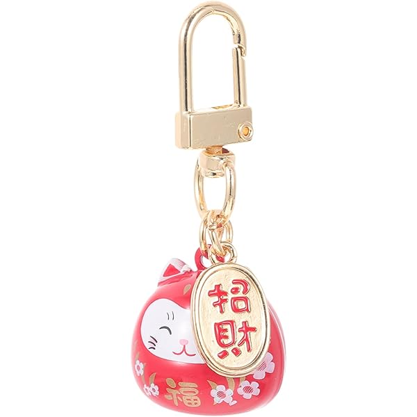 Japanese Maneki Neko Lucky Cat Keychain - Fortune Beckoning Cat Key Ring, Red, Feng Shui Gift - View #7