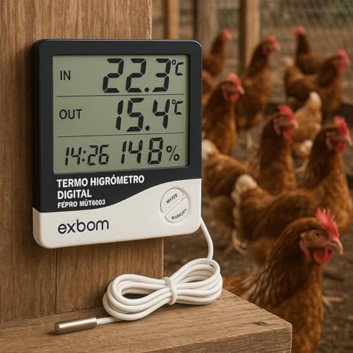 Termômetro Higrômetro Digital Alta Precisão, Medidor de Temperatura e Umidade do Ar Memória Máx/Mín Relógio Integrado Display LCD Fácil Leitura para Casa Freezer Aquário Chocadeira e Geladeira Premium