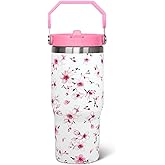 qwpmvhsak 30oz Cherry Blossoms Flip Tumbler with Handle Lid and Straw,Pink Cherry Blossoms Floral Coffee Mug Cup Water Bottles,Cherry Blossoms Gifts for Women,Cherry Blossoms Decor Stuff Accessories