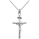 Religious Jewelry .925 Sterling Silver Cross Charm INRI Crucifix Pendant Necklace with Rolo Chain and Pendant Only