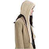 Women Chuncky 2-in-1 Hat and Scarf Thicken Winter Hat with Ear Flap Warm Balaclava Windproof Neck Warmer Scarf Cape Trendy
