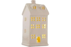 Christmas Village Lighted Houses, Mini LED White Ceramic House Lamp Xmas Holiday Farmhouse Rustic Decor for Home Table Room