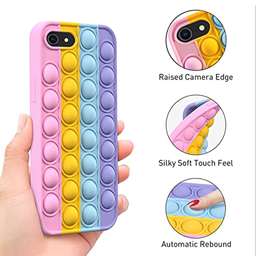 HAMGEEN iPhone SE 2020 Case/iPhone 8 Case/iPhone 7 Case, Cute Push Pop Bubble Case Sensory Fidget Toy Fashion Shockproof Soft Silicone Rainbow 3D Design Protective Cover for Women Girls Men