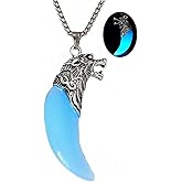 Wolf Teeth Necklace for Women Men Wolf Totem Amulet Pendant Necklace Luminous Wolf Dog Fang Necklace Halloween Necklace Glow in The Dark Gift Jewelry