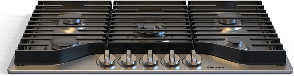 ThermoMate Heavy 36 Inch Gas Cooktop with 5 Italy Sabaf Power Burners, Built In Stove Top of 304 Stainless Steel, Gas Hob NG/