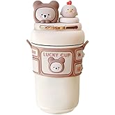 MiOYOOW Kawaii Insulated Water Bottle, 550ML Cute Cartoon Drink Bottle with Straw, Stainless Steel Travel Mug Cup for Hot & Cold Drinks