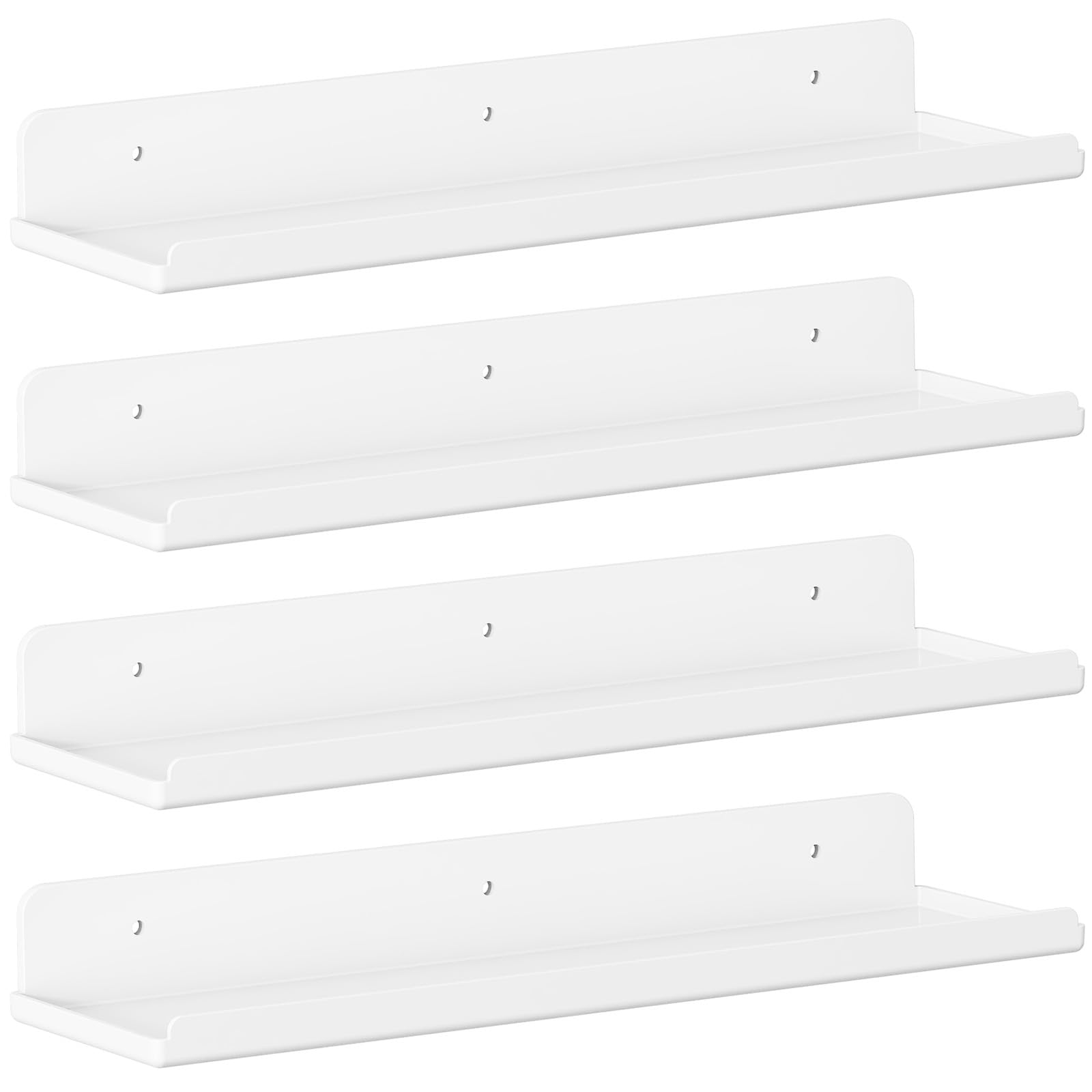 Lifewit Floating Shelves for Wall, 4 Pack White Plastic Shelf 38cm Room Decor for Bookcase/Vinyl Record Display/Photo/Picture in Bedroom, Bathroom, Kitchen Storage and Organization 38 x 9 cm/15x4